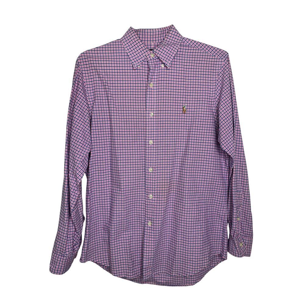 Ralph Lauren Classic Fit Gingham Plaid Pink Purple Button Down Long Sleeve Top